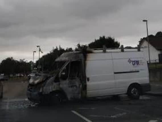 The van burned at the bottom of the flyover this afternoon.