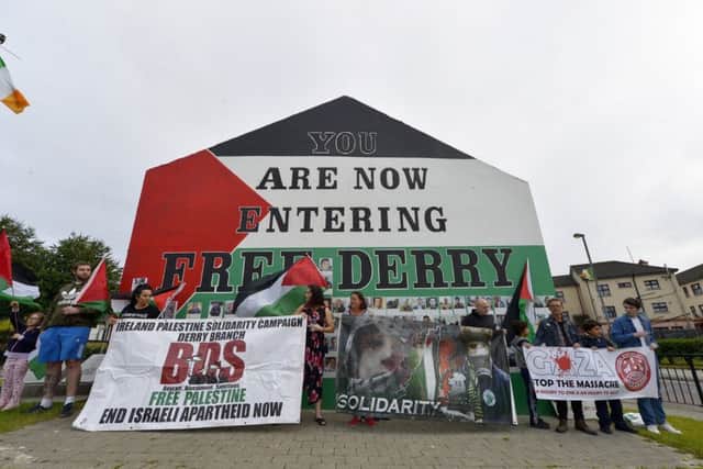 Sinn FÃ©in Councillor Caoimhe McKnight  addresses a rally at Free Derry Corner, on Tuesday evening last, organised by the Ireland-Palestine Solidarity campaign. DER2918GS038