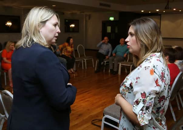 The Secretary of State for Northern Ireland, Karen Bradley MP, is pictured meeting Elisha McCallion MP during her visit to Derry this afternoon.

Photo by Kelvin Boyes / Press Eye.