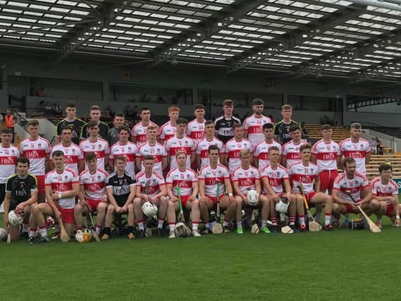 The Derry Under 21 hurlers line out before Saturday's All Ireland U21 B final against Kerry in Nowlan Park.