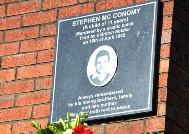 The Stephen McConomy Memorial at the steps of Fahan Street.