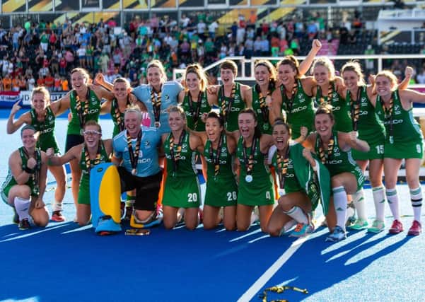 Ireland celebrate coming second in the Vitality Women's Hockey World Cup Final at The Lee Valley Hockey and Tennis Centre, London