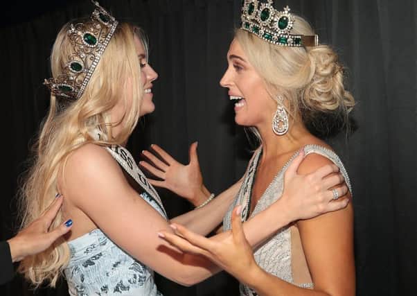 Miss Universe Ireland 2017 Cailin Aine Ni Toibin (left) with  Miss Universe Donegal Grainne Gallanagh  (Right) who was crowned winner of Miss Universe Ireland 2018 at the Mansion House, Dublin.