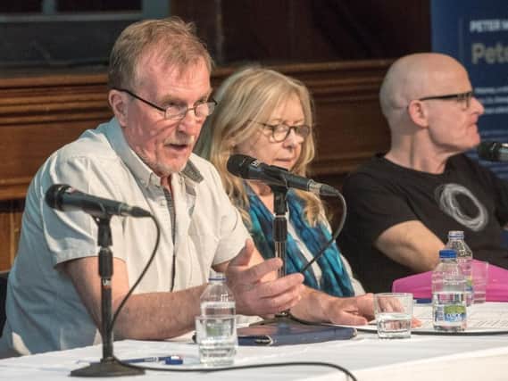Aidan McKinney pictured during a recent Speeches, Strikes and Struggles, Schools Cross-Community Civil Rights Conference, organised by Derry City and Strabane District Council in the Guildhall. Also included are Anne Devlin, daughter of SDLP veteran, Paddy Devlin and Eamon McCann.
