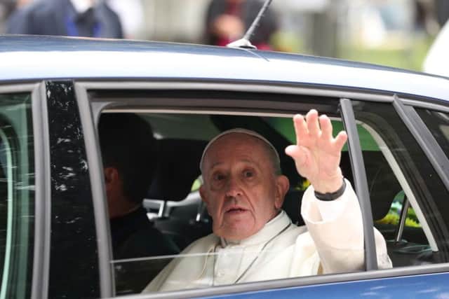 Pope Francis waves from inside the Skoda Rapid during his visit to Ireland. (Photo: Maxwells Photography)
