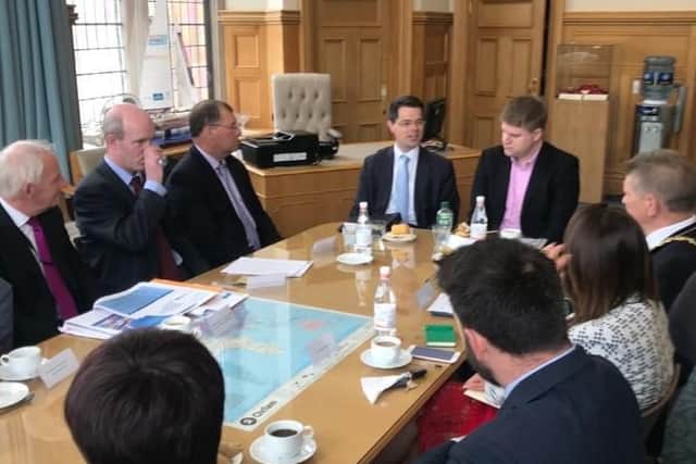 James Brokenshire meeting civic leaders in the Guildhall on Tuesday.
