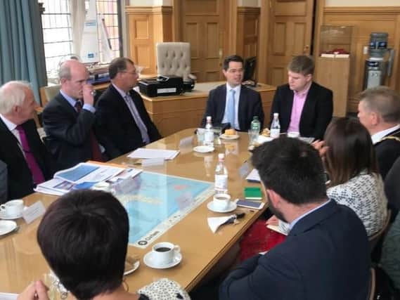 James Brokenshire meeting civic leaders in the Guildhall on Tuesday.