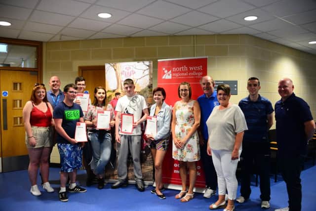 Group of participants who took part in the most recent Prince's Trust Training Programme at NWRC, with Sean Curran, Susan Chapman, Sean Davis, Karen Moore,  Conor Hassan, and Daniel McLaughlin.