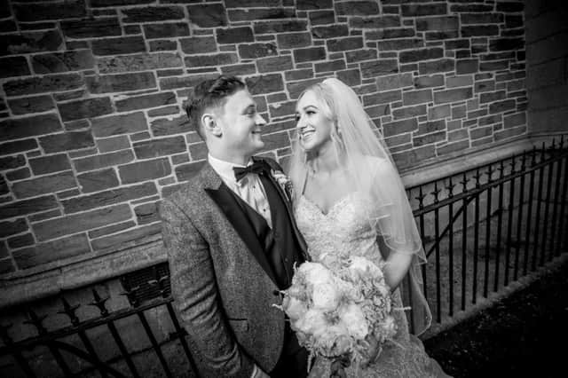 Michael and Jessica Clarke pictured on their wedding day three months ago (pic by Stephen Latimer)