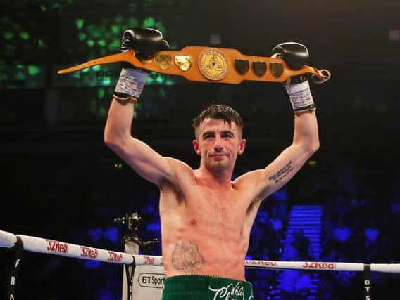 Derry boxer, Tyrone McCullagh celebrates his Celtic title victory over Joe Ham on his last outing.