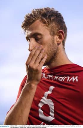 A dejected Ally Roy misses out on Derry City's EA Sports Cup Final on Sunday as he's cup-tied.