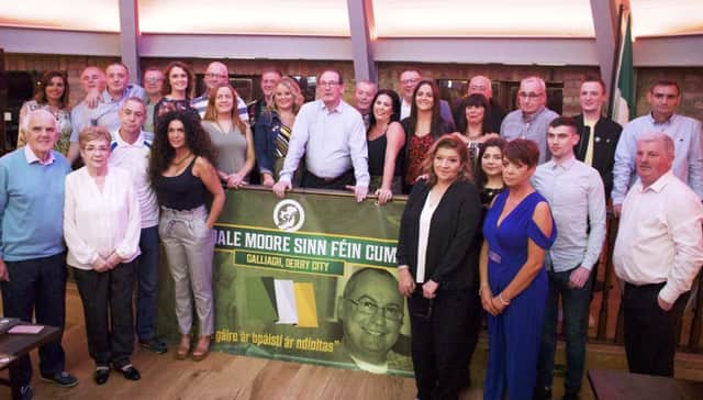 Relatives of Dale Moore with Sinn Fein party members at the launch of the Cumann in his honour.