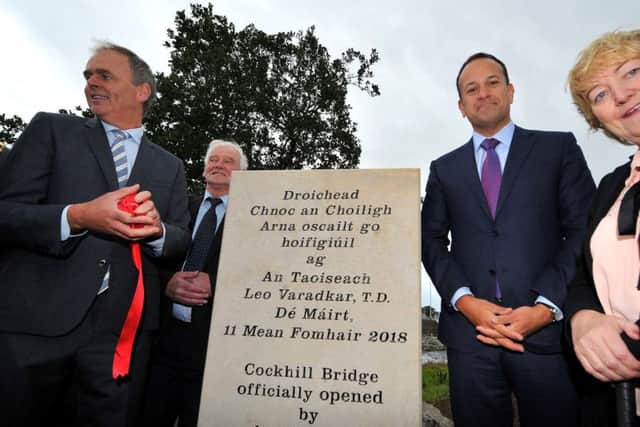 Minister for State Joe McHugh TD and Toiseach Leo Varadkar pictured at official opening the new Â¬3.15 million Cockhill Bridge on Tuesday afternoon last.  DER3618GS016