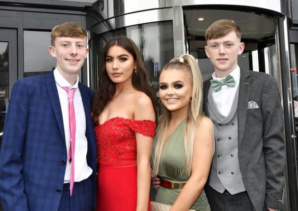 Donal Highes, Lauren Doherty, Nicole Gormley and Niall Biggs were pictured at the St. Columb's College formal in the City Hotel. DER3718-118KM