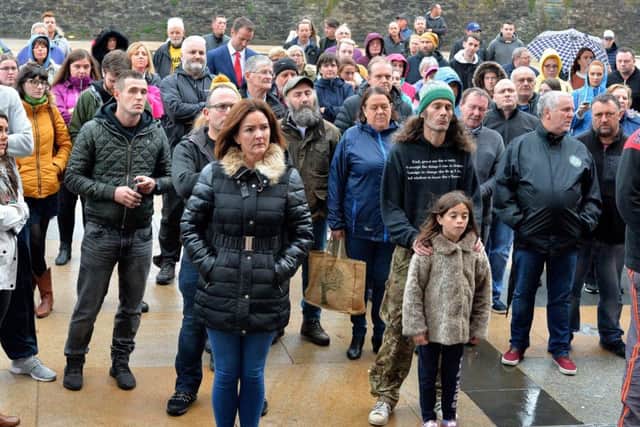 Some of the attendance at the recent World Suicide Prevention Day rally held in the Guildhall Square. DER3618GS005