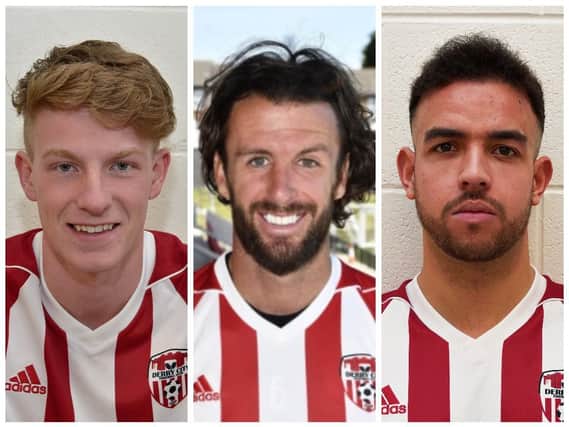 Derry City F.C. - from left to right, Cathal Farren, Danny Seaborne and Darren