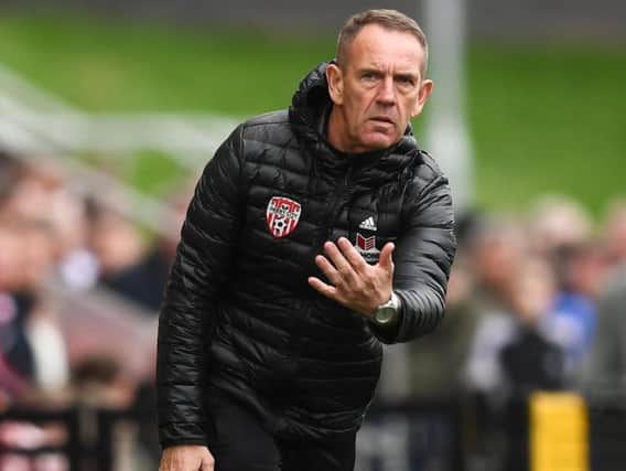 PITCHING PROBLEMS . . . Derry City boss, Kenny Shiels pictured during the EA Sports Cup victory over Cobh Ramblers.