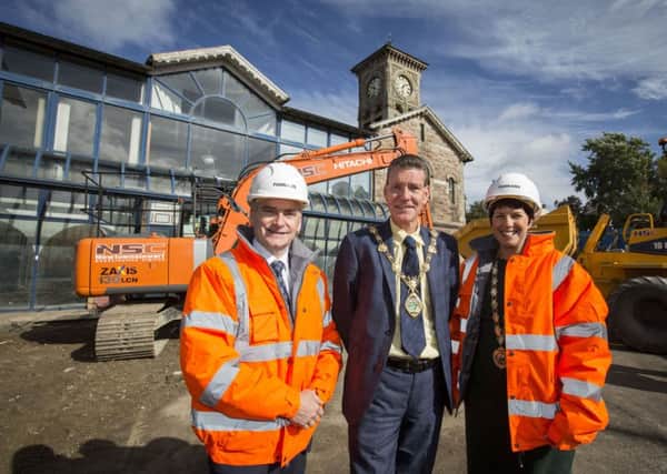 Work is now officially underway on the sustainable cross-border North-West Multi-Modal Transport Hub (NWMMTH) at the former Waterside Train Station in Derry~Londonderry.
Representing an investment of around Â£27 million, funding has been secured from the EUs INTERREG VA Programme, managed by the Special EU Programmes Body (SEUPB) with matchfunding provided by the Department for Infrastructure and the Department of Transport, Tourism and Sport in Ireland. Pictured are Translink's Chris Conway with Mayor of Derry and Strabane, Councillor John Boyle and Jennifer McKeever from the Chamber of Commerce