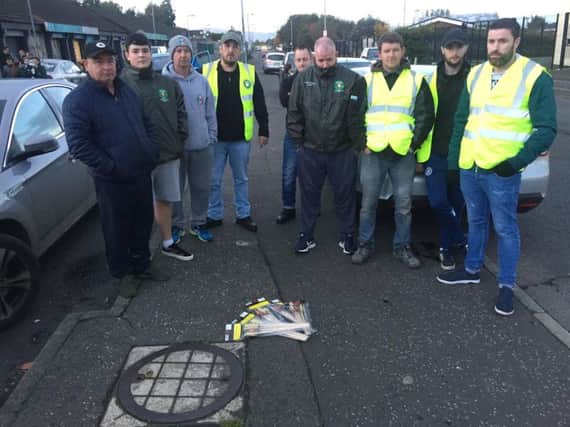 Saoradh members and supporters with fireworks seized in Creggan this afternoon.