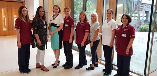 Maeve Coll, Cardiac Rehabilitation Nurse; Bronagh Crumley, Clerical Officer; Dr Susan Connolly, Consultant in Preventative Cardiology; Maggie Lynch, Cardiac Rehabilitation Nurse; Clarice Slevin, Cardiac Rehabilitation Nurse; Margaret Taggart, Cardiac Rehabilitation Coordinator; Annette Henderson, Specialist Cardiorespiratory Physiotherapist and Donna Smyth, Cardiac Rehabilitation Nurse.