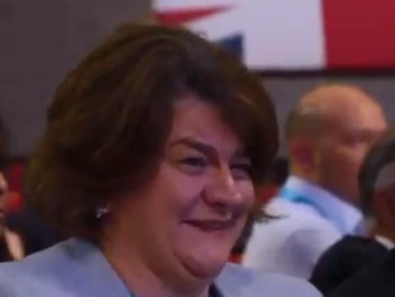 DUP leader, Arlene Foster, appears to laugh when Secretary of State, Karen Bradley, the BBC was one example of how Northern Ireland benefits from being part of the United Kingdom.