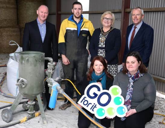 2 Oct 2018 McAuley Multimedia...Pictured celebrating the 200th Ã¢Â¬ÃœGo for ItÃ¢Â¬"  business plan with the Mayor of Causeway Coast and Glens Borough Council, Councillor Brenda Chivers are (front row) Bridget Mc Caughan, Causeway Coast and Glens Borough Council, Joanne Miller, Roe Valley Enterprises, (back row), Martin Devlin, Roe Valley Enterprises, Robbie Starrett, R. S. Sandblasting and Martin Clark, Causeway Coast and Glens Borough Council.PICTURE KEVIN MCAULEY/MCAULEY MULTIMEDIA