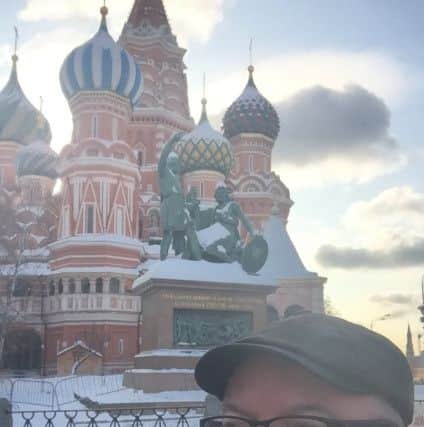 Michael Morris, The Quiet Man Whiskey Sales Director in front of the Kremlin in Moscow.