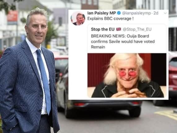 Ian Paisley Jnr. and the Tweet in question.