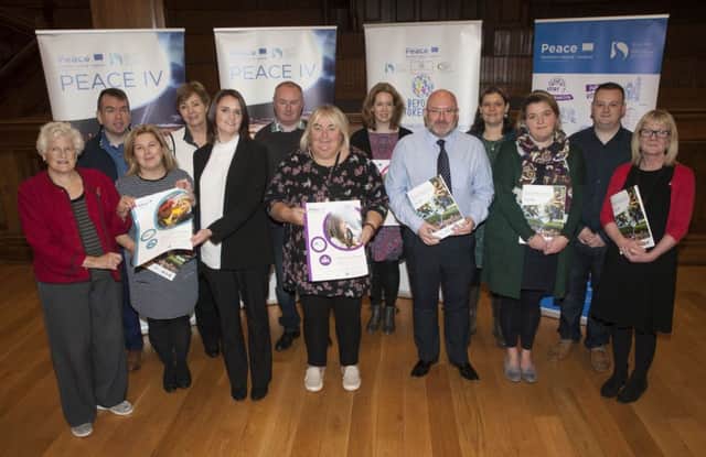Group pictured at the Ã¢Â¬ÃœWin-WinsÃ¢Â¬" Cross Council Peace IV Networking Event in the cityÃ¢Â¬"s Guildhall on Tuesday morning. Included are representatives from Derry City and Strabane District Council, Donegal County Council, Causeway Coast and Glens Council, Peace Partnerships and SEUPB.