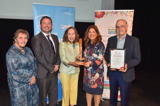 Maureen and Jim Nelis pictured receving the award with (l-r) Doreen Muskett, President of the NI Amenity Council, Simon Webb, Department of Agriculture, Environmental and Rural Affairs Michelle Hatfield, Director of HR and Corporate Responsibility at George Best Belfast City Airport.