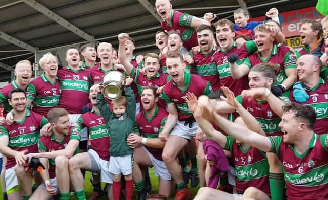Eoghan Rua players and supporters celebrating after defeating Lavey in the County Derry Senior Football Final 2018. PICTURE: JAMES HISLOP