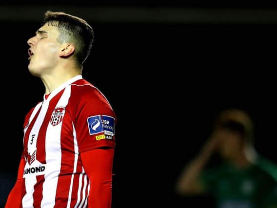 Ronan Hale reacts to a missed chance as Derry City fall to defeat in Bray