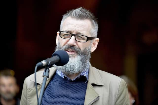 Dean Blackwood speaking at an Environmental march and rally held in Derry on Saturday afternoon last. DER4218GS063