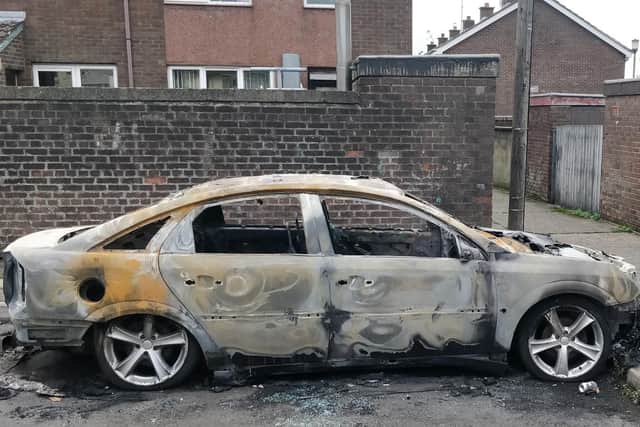 The torched car in the Bogside.