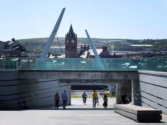 A view of the Peace Bridge and Guildhall in Derry. (Photo: Andrew Quinn)