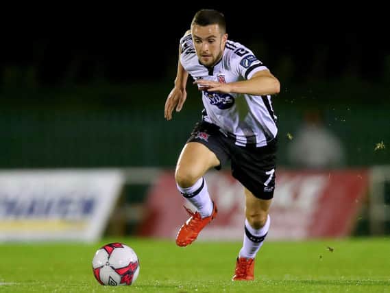Derry's Michael Duffy pictured in action for Dundalk in Sunday's FAI Cup Final at the Aviva Stadium - home of the Ireland national team.