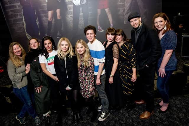 Before they were famous..... Derry Girls cast and crew with Michael Lennox and Lisa McGee (right) pictured at Burnswick Moviebowl in Derry for the premiere of Derry Girls way back in December 2017 before the show aired on Channel 4 in January this year. (Photo by Stephen Latimer)