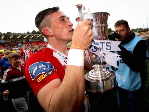 Aaron McEneff pictured lifting the EA Sports Cup last season has signed for Shamrock Rovers.