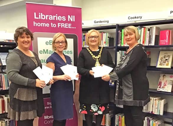 Dungiven Branch Library Manager Sharon Riley, Libraries NI Area Manager Jean Fitzpatrick, Mayor of Causeway Coast and Glens Councillor Brenda Chivers and Libraries NI Service Development Manager Margaret Bell