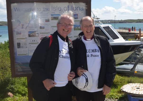 Bishop of Derry and Raphoe Ken Good with his Catholic counterpart Bishop of Derry Donal McKeown on a joint trip to Iona as part of a joint peace pilgrimage undertaken in honour of St Columba.