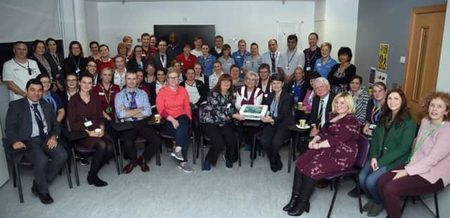 Staff mark the second anniversary of the North West Cancer CentreÂ at Altnagevlin Hospital.
