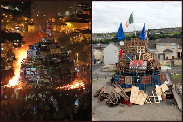 Previous bonfires in the Bogside and Fountain estates in Derry.