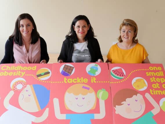 Western Trust Health Improvement staff pictured promoting Choose to Live Better Obesity Prevention Campaign 2019 from left to right are: Zoe Fletcher, Health Improvement Dietitian; Avril Morrow, Assistant Manager, Health Improvement, Equality and Involvement Department and Carol Doherty, Health Improvement Nutritionist.