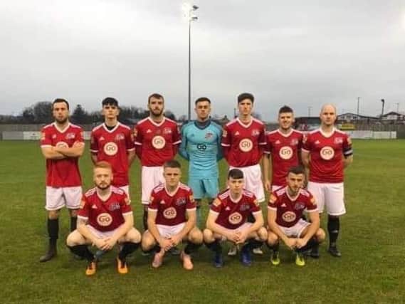 The Maiden City team which lost narrowly to Dergview in the Irish Cup fifth round at Darragh Park on Saturday.