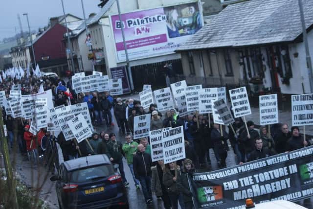 Irish Republican marchers pictured during the 2015 March for Justice. DER0415MC141