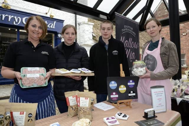 Pictured at the Artisan Market in The Craft Village back in 2015 were, from left, Gillian Hamilton, Hamilton's Organic Farm, Julie Hickey, Tom Hickey, Dart Mountain Cheese, and Linda McClean, Mallon Mia Gourmet Marshmallows. DER1715-132KM