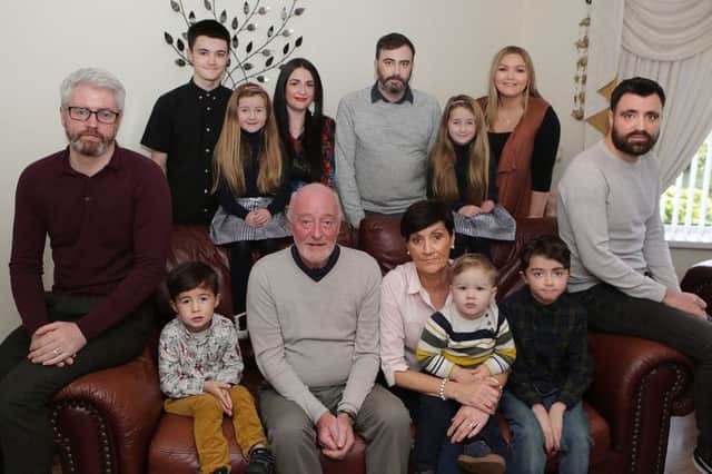 Pat and Maura McColgan, with sons Sean, Conor and Ruairi, daughter in laws Caroline and Leona and their grandchildren