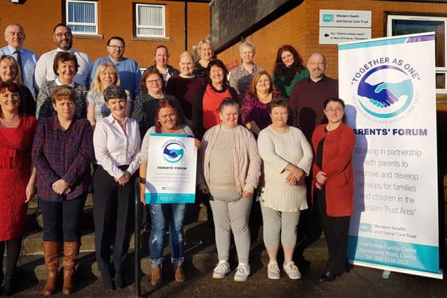 Western Trust Chief Executive Dr Anne Kilgallen with parents and social work staff at the launch of Together as One Parents Forum at Altnagevlin Hospital