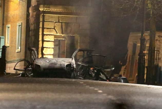 The scene of a car bomb on Bishop Street, the bomb went off at around 20.15 Picture by Steven McAuley/McAuley Multimedia