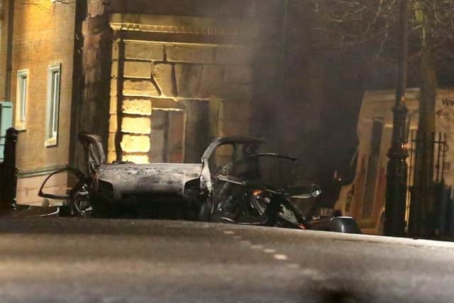 The scene of a car bomb on Bishop Street, the bomb went off at around 20.15 Picture by Steven McAuley/McAuley Multimedia